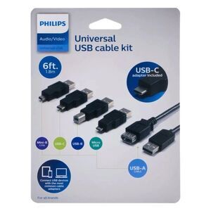 USB-C Cable 6ft Fast Charge Philips Universal Kit Black Durable NEW SEALED